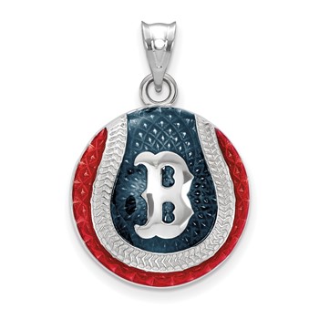 Sterling Silver Rhodium Plated Major League Baseball LogoArt Boston Red Sox Enamel Pendant