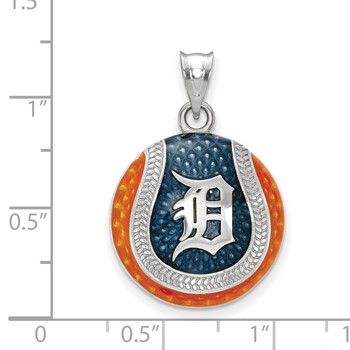 Sterling Silver Rhodium Plated Major League Baseball LogoArt Detroit Tigers Enamel Pendant — alternate view