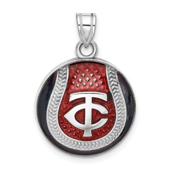 Sterling Silver Rhodium Plated Major League Baseball LogoArt Minnesota Twins T-C Enamel Pendant