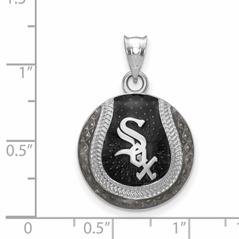 Sterling Silver Rhodium Plated Major League Baseball LogoArt Chicago White Sox Enamel Pendant — alternate view