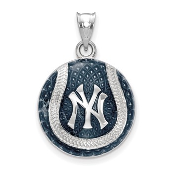 Sterling Silver Rhodium Plated Major League Baseball LogoArt New York Yankees Enamel Pendant