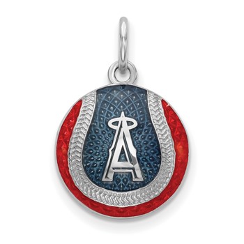 Sterling Silver Rhodium Plated Major League Baseball LogoArt Los Angeles Angels Enameled Charm
