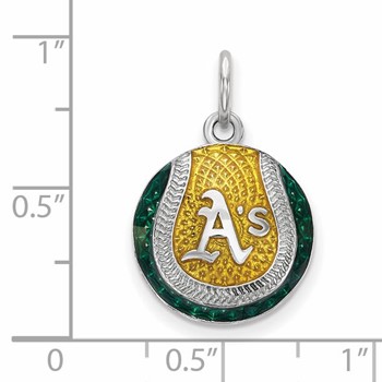 Sterling Silver Rhodium Plated Major League Baseball LogoArt Oakland Athletics Enamel Charm — alternate view