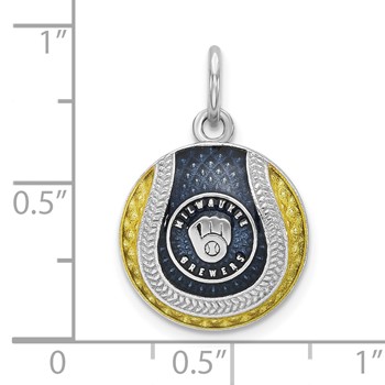 Sterling Silver Rhodium Plated Major League Baseball LogoArt Milwaukee Brewers Enamel Charm — alternate view