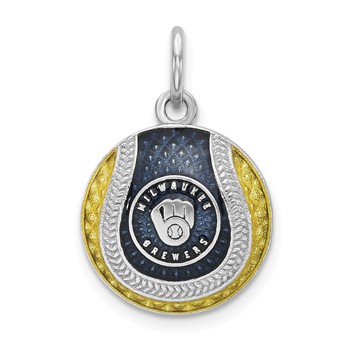 Sterling Silver Rhodium Plated Major League Baseball LogoArt Milwaukee Brewers Enamel Charm