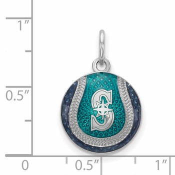 Sterling Silver Rhodium Plated Major League Baseball LogoArt Seattle Mariners Enamel Charm — alternate view
