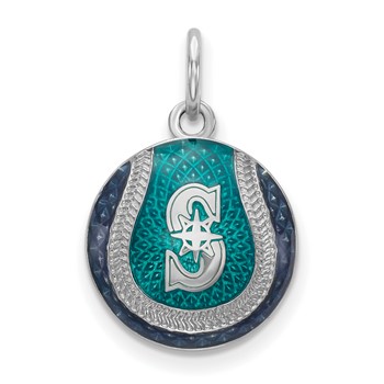 Sterling Silver Rhodium Plated Major League Baseball LogoArt Seattle Mariners Enamel Charm
