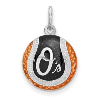 Sterling Silver Rhodium Plated Major League Baseball LogoArt Baltimore Orioles Enamel Charm