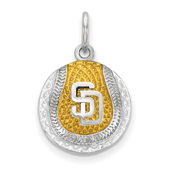 Sterling Silver Rhodium Plated Major League Baseball LogoArt San Diego Padres Enamel Charm