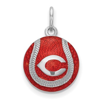 Sterling Silver Rhodium Plated Major League Baseball LogoArt Cincinnati Reds Enamel Charm