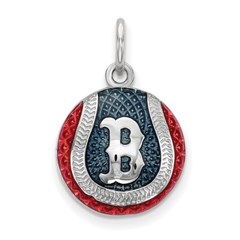 Sterling Silver Rhodium Plated Major League Baseball LogoArt Boston Red Sox Enamel Charm
