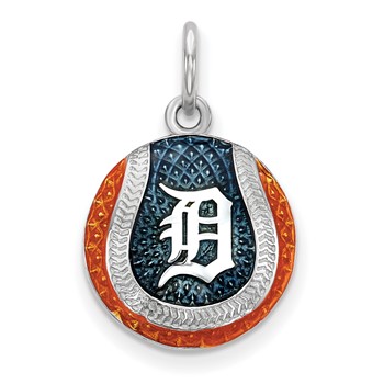 Sterling Silver Rhodium Plated Major League Baseball LogoArt Detroit Tigers Enamel Charm