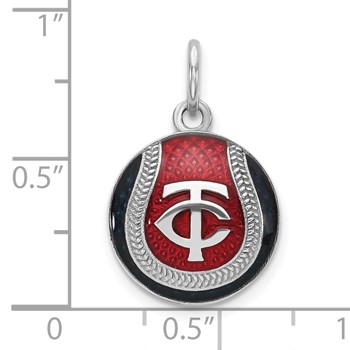 Sterling Silver Rhodium Plated Major League Baseball LogoArt Minnesota Twins T-C Enamel Charm — alternate view