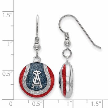 Sterling Silver Rhodium Plated Major League Baseball LogoArt Los Angeles Angels Enamel Dangle Earrings — alternate view
