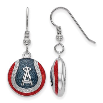 Sterling Silver Rhodium Plated Major League Baseball LogoArt Los Angeles Angels Enamel Dangle Earrings