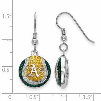 Sterling Silver Rhodium Plated Major League Baseball LogoArt Oakland Athletics Enamel Earrings — alternate view