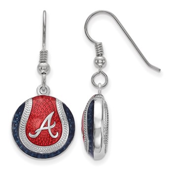 Sterling Silver Rhodium Plated Major League Baseball LogoArt Atlanta Braves Enamel Earrings