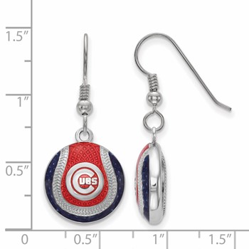 Sterling Silver Rhodium Plated Major League Baseball LogoArt Chicago Cubs Enameled Earrings — alternate view
