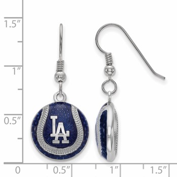 Sterling Silver Rhodium Plated Major League Baseball LogoArt Los Angeles Dodgers Enamel Dangle Earrings — alternate view