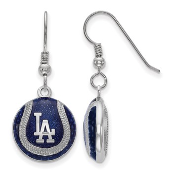 Sterling Silver Rhodium Plated Major League Baseball LogoArt Los Angeles Dodgers Enamel Dangle Earrings
