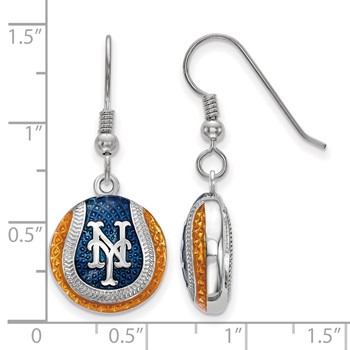 Sterling Silver Rhodium Plated Major League Baseball LogoArt New York Mets N-Y Enamel Earrings — alternate view