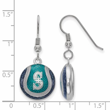 Sterling Silver Rhodium Plated Major League Baseball LogoArt Seattle Mariners Enamel Earrings — alternate view