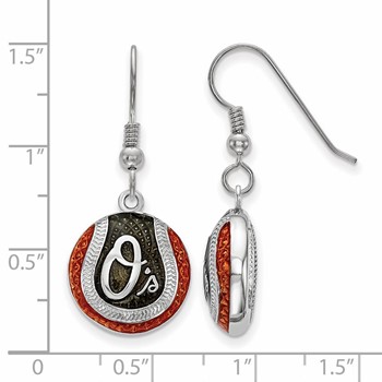 Sterling Silver Rhodium PlatedMajor League Baseball LogoArt Baltimore Orioles Enamel Earrings — alternate view