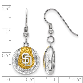 Sterling Silver Rhodium Plated Major League Baseball LogoArt San Diego Padres Enamel Earrings — alternate view