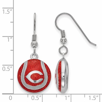 Sterling Silver Rhodium Plated Major League Baseball LogoArt Cincinnati Reds Enamel Earrings — alternate view