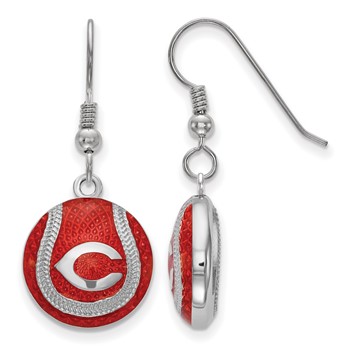 Sterling Silver Rhodium Plated Major League Baseball LogoArt Cincinnati Reds Enamel Earrings