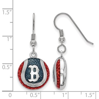 Sterling Silver Rhodium Plated Major League Baseball LogoArt Boston Red Sox Enamel Earrings — alternate view
