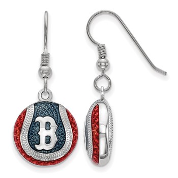 Sterling Silver Rhodium Plated Major League Baseball LogoArt Boston Red Sox Enamel Earrings