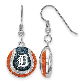 Sterling Silver Rhodium Plated Major League Baseball LogoArt Detroit Tigers Enamel Earrings