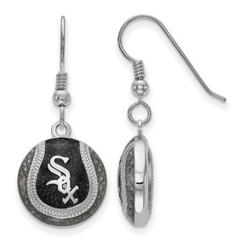 Sterling Silver Rhodium Plated Major League Baseball LogoArt Chicago White Sox Enamel Earrings