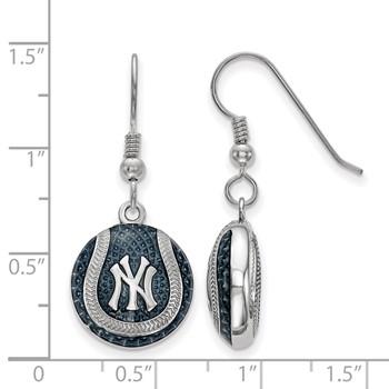 Sterling Silver Rhodium Plated Major League Baseball LogoArt New York Yankees Enamel Earrings — alternate view