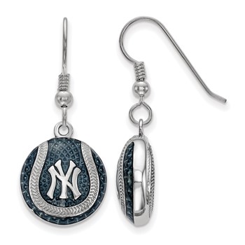Sterling Silver Rhodium Plated Major League Baseball LogoArt New York Yankees Enamel Earrings