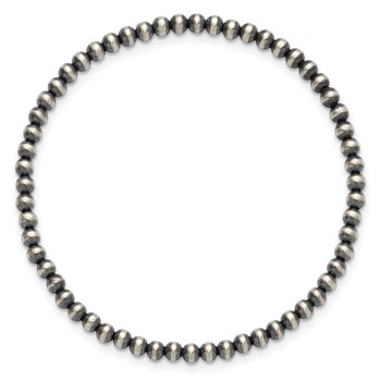 Sterling Silver 6.5in 3.00mm Navajo Style Beaded Stretch Bracelet — alternate view