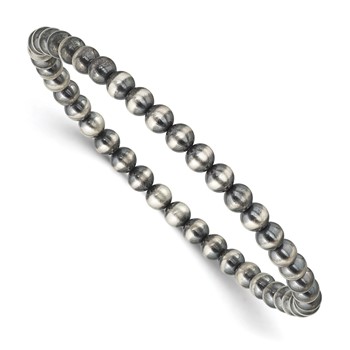 Sterling Silver 6.5in 4.00mm Navajo Style Beaded Stretch Bracelet