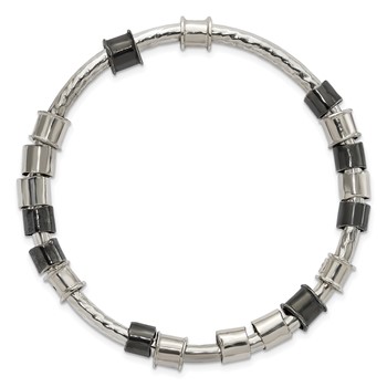 Sterling Silver Polished, Antiqued & Hammered Beaded Slip on Bangle — alternate view