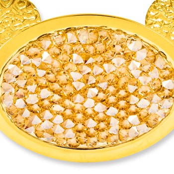 Sterling Silver Gold-tone Textured Champagne Crystal Oval Bangle — alternate view