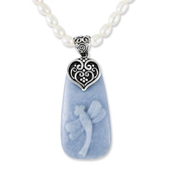 Sterling Silver 18' Pol. Angelite Dragonfly Pendant Necklace — alternate view