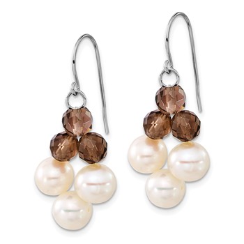 Sterling Silver FW Cultured White Pearl & Brown Crystal Dangle Earrings — alternate view