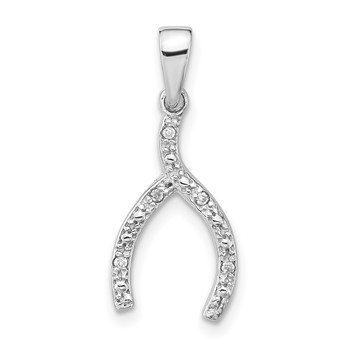 Sterling Silver Rhodium-plated CZ Wishbone Pendant