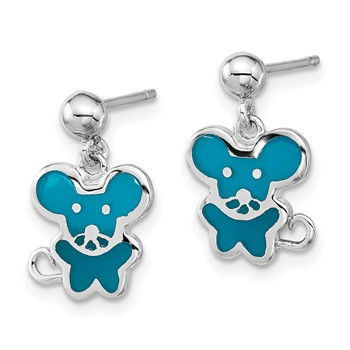 Sterling Silver Blue Enamel Mouse Post Dangle Earrings — alternate view