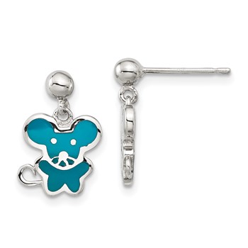 Sterling Silver Blue Enamel Mouse Post Dangle Earrings