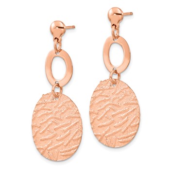 Sterling Silver Rose-Tone Polished Textured Earrings — alternate view