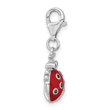 Sterling Silver Rhodium Plated CZ 3-D Enameled Lady Bug — alternate view