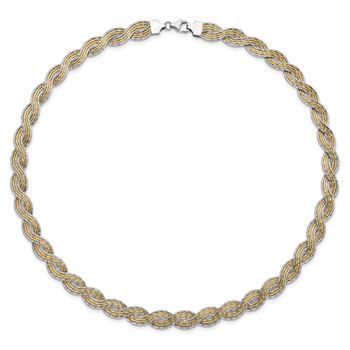 Sterling Silver Gold-tone Diamond-cut Twisted Necklace