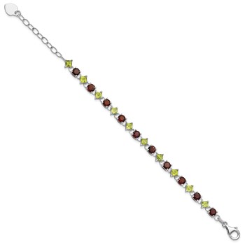 Sterling Silver Garnet & Peridot w/ 1" ext Bracelet — alternate view