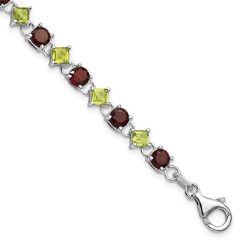 Sterling Silver Garnet & Peridot w/ 1" ext Bracelet